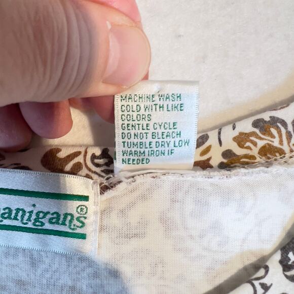 Shenanigans Shirt Woman's XL Floral Crew Neck 3/4 Sleeves Browns & White Fall - Picture 3 of 12